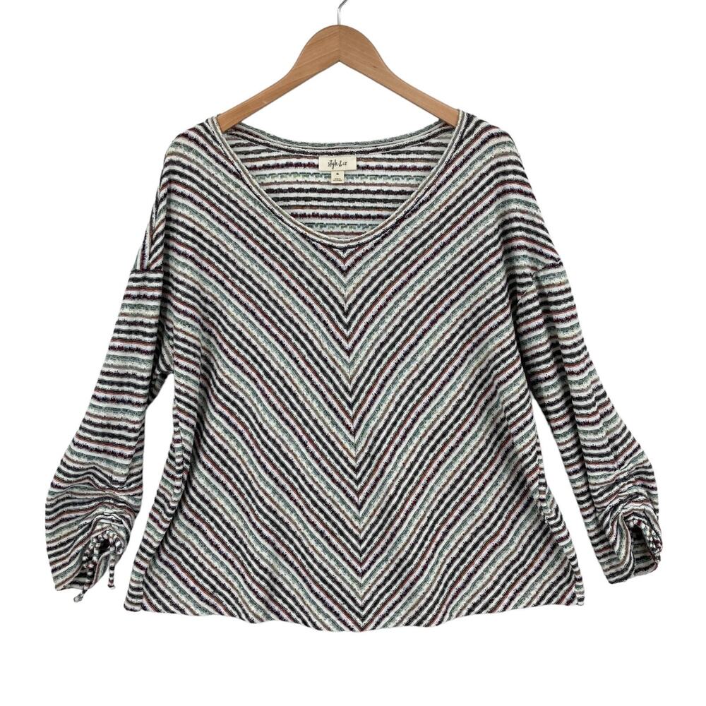 Style&co. Sweater Womens XL Multi Striped Knit Drop Shoulder Scoop Neck Pullover